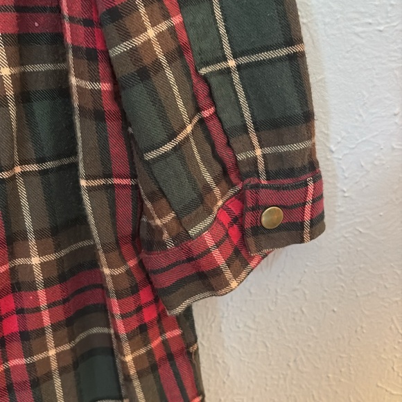 Red and Green Plaid Flannel Shirt Dress - Picture 6 of 7